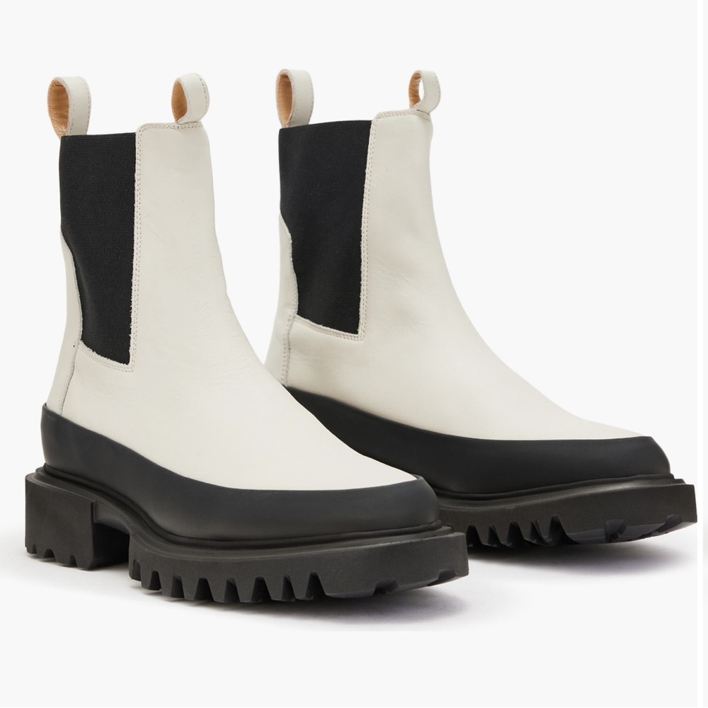 New All Saints Harlee Chelsea Leather Boots White Leather Sz 39 9